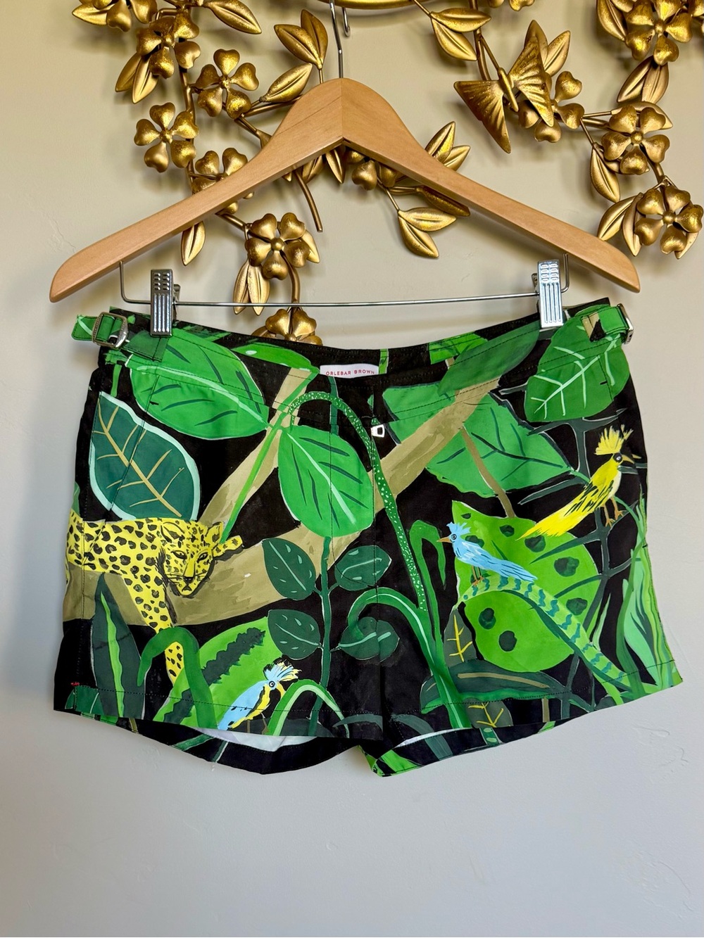 Orlebar Brown Tropical Jungle Print Shorts in Black and Green